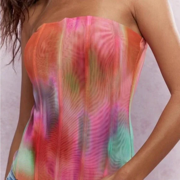 Missguided Pink and Orange Sleeveless Bustier Blouse - Picture 2 of 3